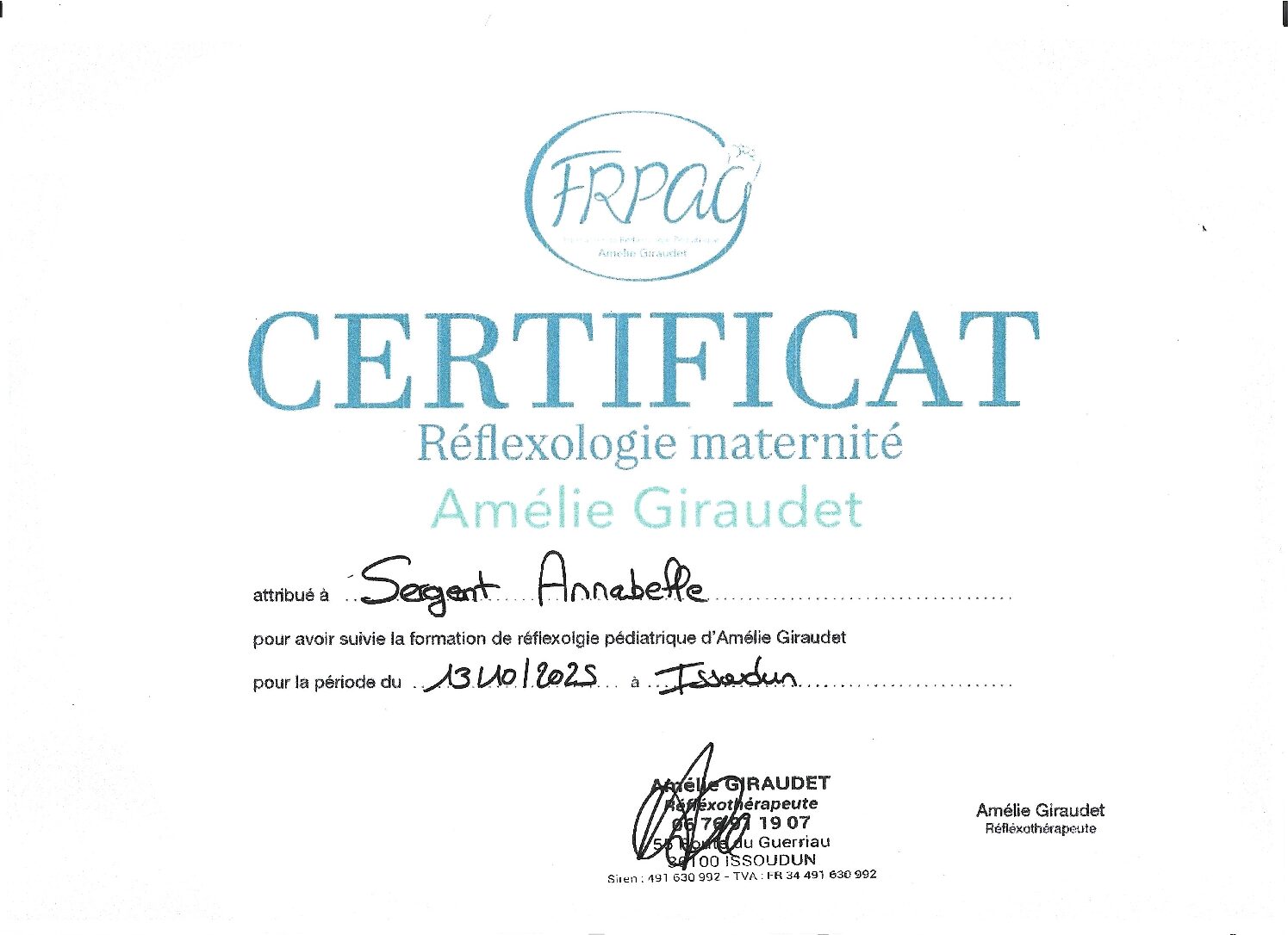 certificat de réflexologie maternité pour prise en charge de la femme enceinte