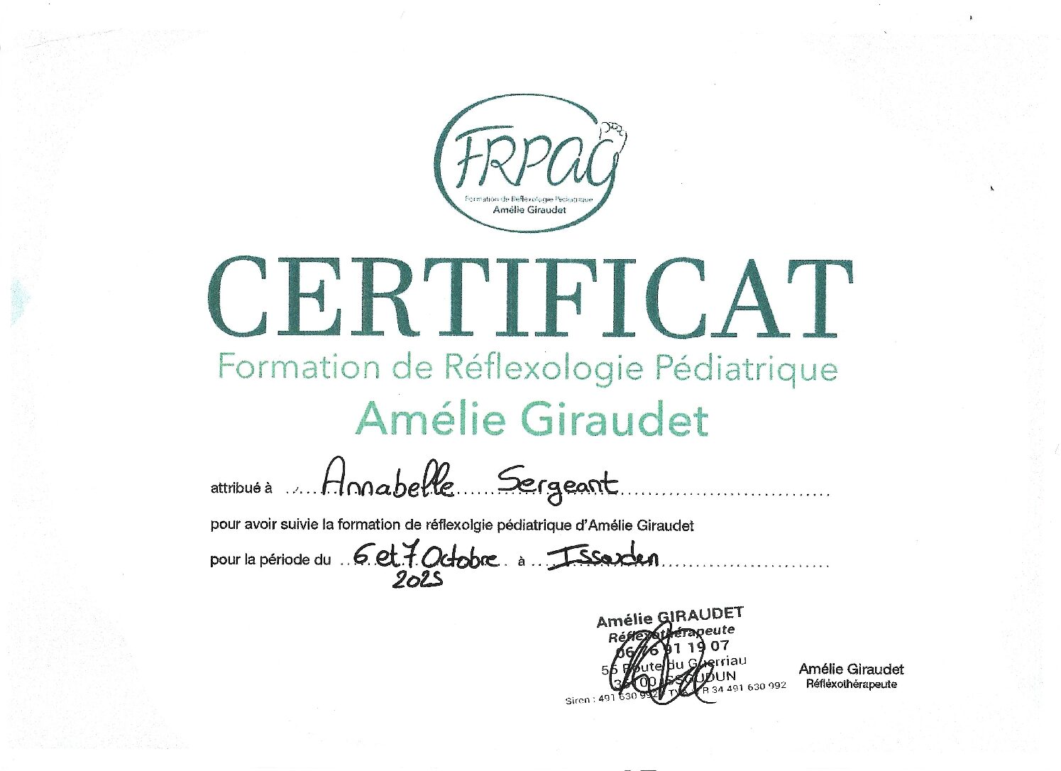 certificat de réflexologie pédiatrique bébé et enfant 0 à 7 ans